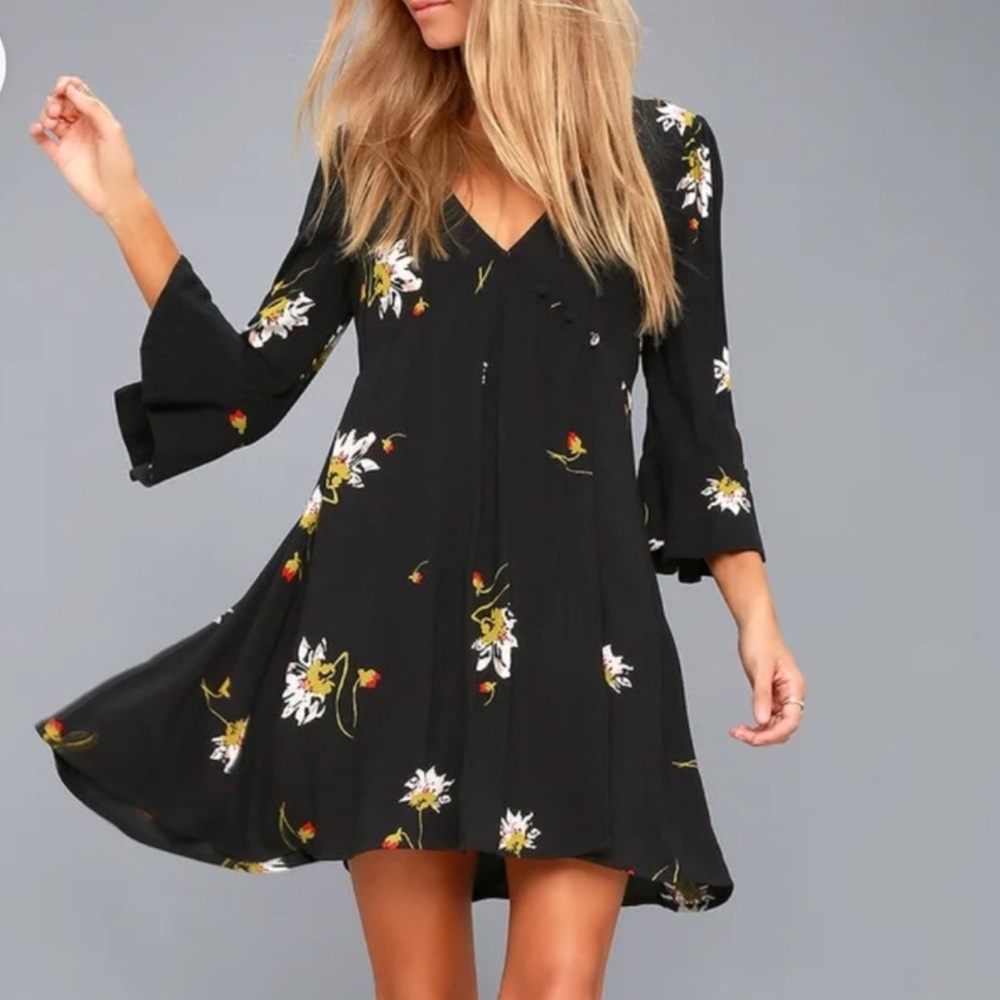 Free People Black Floral Mini Dress